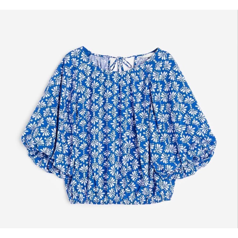 H & M Bright Blue/Patterned Voluminous Blouse Size XL
